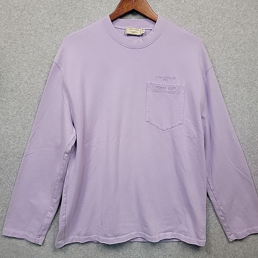 Maison‎ Kitsune Paris Lilac Kool Fox Crewneck Long Sleeve Pocket T-shirt Men's M